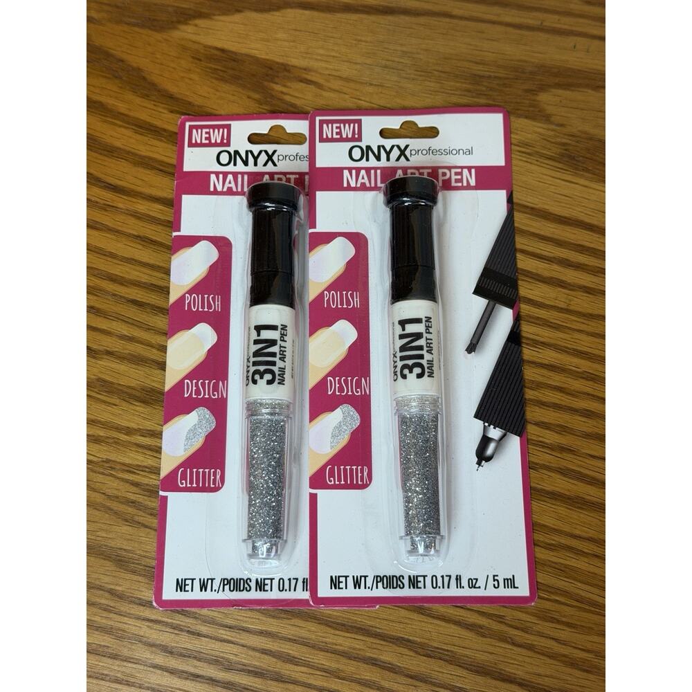 Set of 2 Onyx Professional Nail Art Pen Silver Glitter NEW Sealed
